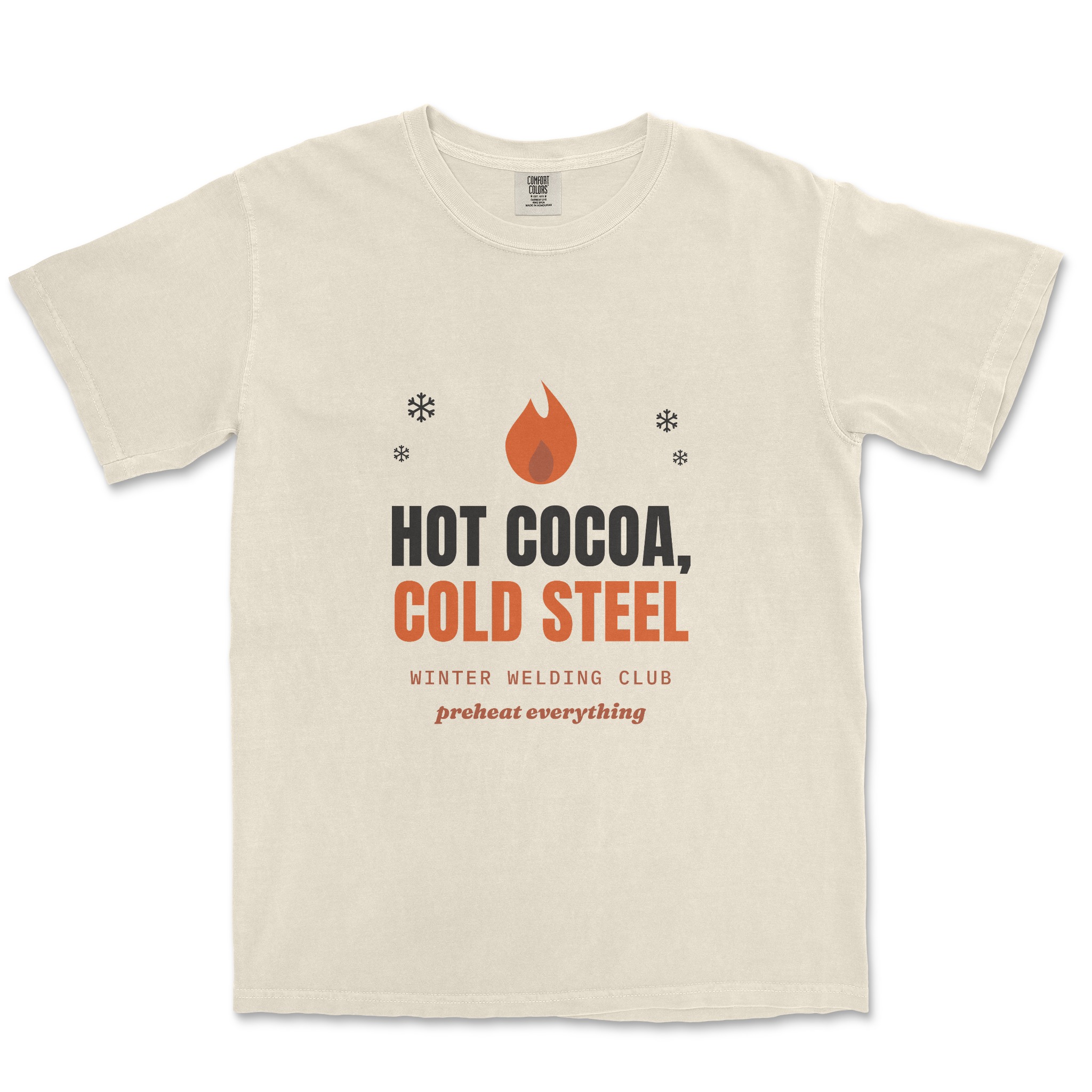 Hot Cocoa, Cold Steel Tee — Dreamship production preview